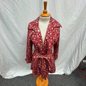 red floral wrap coat